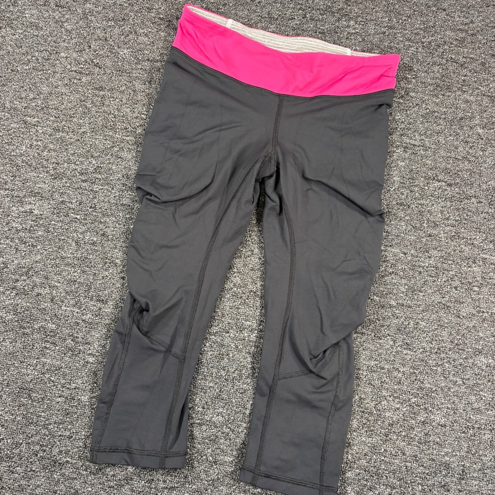 Lululemon Cropped Leggings Women 4 Gray Pink Ruched Zip Pocket Yoga Pants